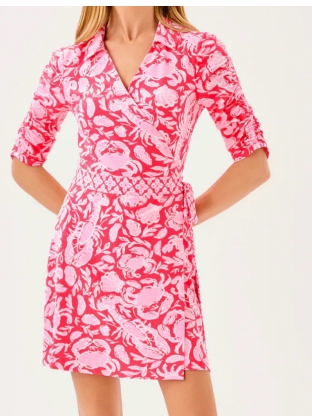 Lilly Pulitzer Ibby Skirted Romper - Cane Coral Crab Lobster Red Pink